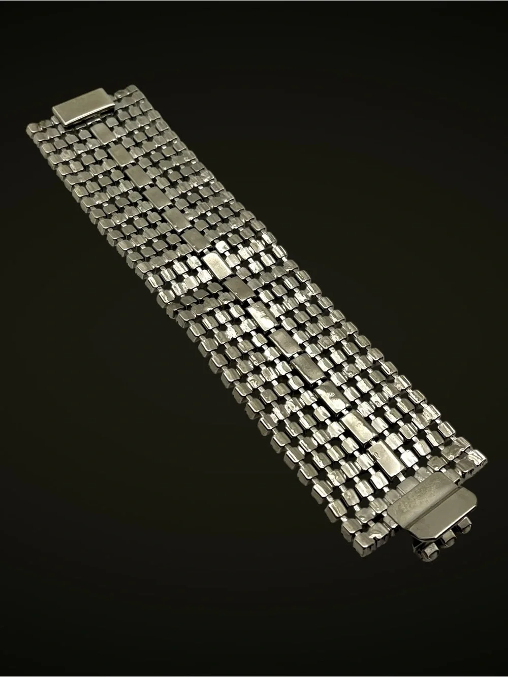 Stunning Vintage MidCentury Milk Glass and Rhinestone Statement Bracelet Estate